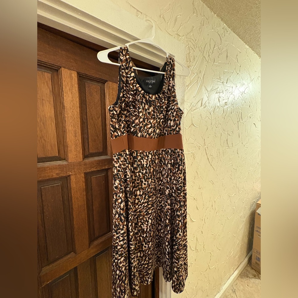 Perceptions Brown Abstract Midi Dress